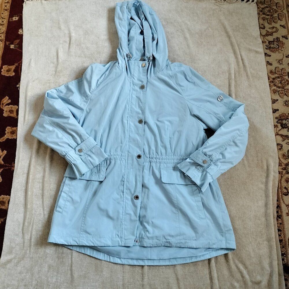 Calvin Klein Baby Blue Drawstring-Waist Utility Windbreaker Jacket Sz L